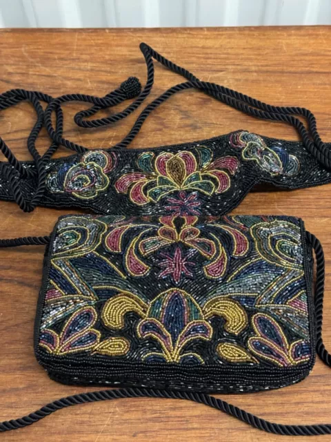 Beaded Lillian Vernon Beaded Evening Cross Body Clutch Bag And Waist Belt