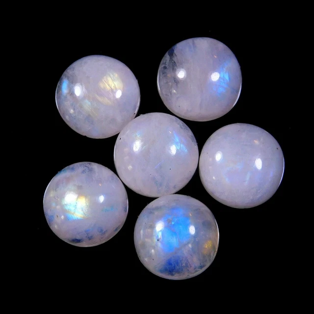 Pierre de lune arc-en-ciel naturelle, cabochon à dos plat de forme ronde de...