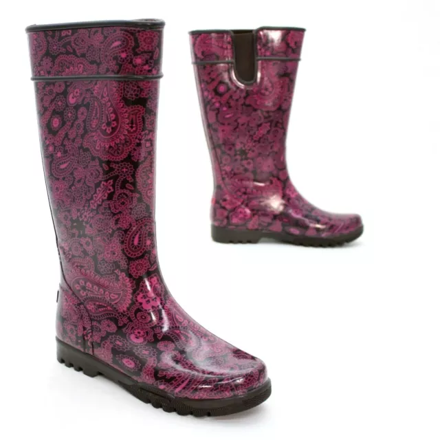 Sperry Ladies 7 M Pelican T Paisley Get Wet Waterproof Rubber Rain Tall Boot