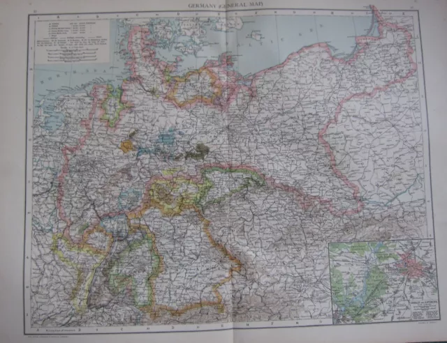 1893 Large Antique Map Germany Bohemia Berlin Environs Hanover Bavaria