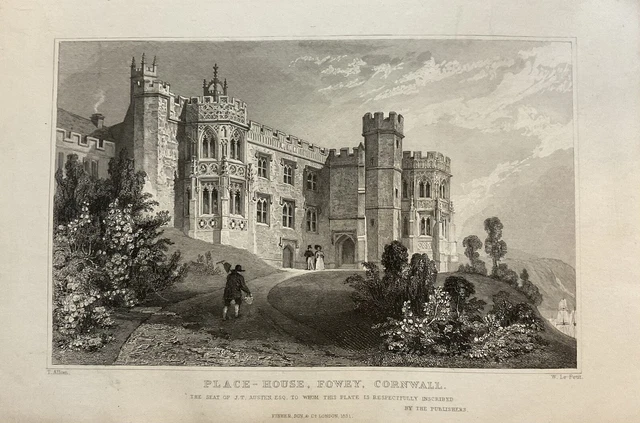 Place House, Fowey, Cornwall after T. Allom, c1831, Antique Print