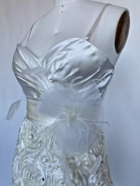 White Short Dress Size 10 Beaded Ostrich Feather Ivory Roses Party Gown Sz 10