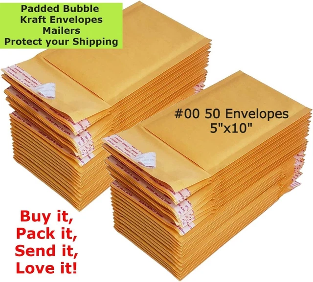 50 #00 5X10 Kraft Paper Bubble Padded Envelopes Mailers Case, 6X10