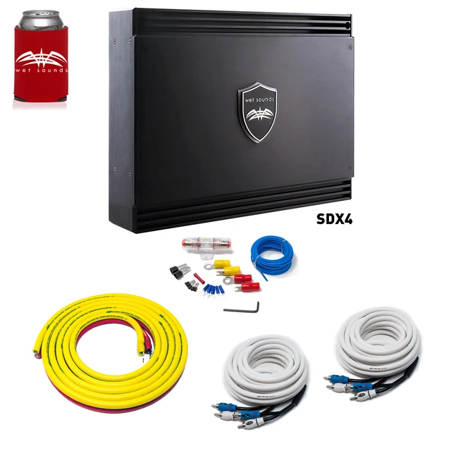 Wet Sounds Sinister SDX4 4ch Amp Stinger 3-Meter 4-Gauge Amp Wire Kit RCAs