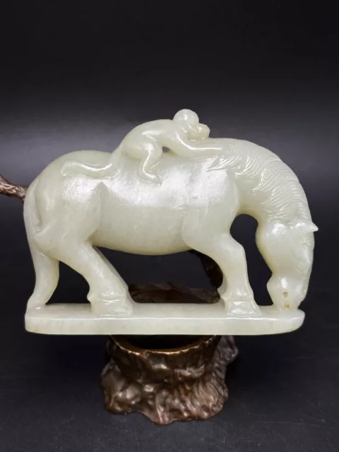 Chinese Exquisite Handmade Monkey Horse carving Hetian Jade Statue