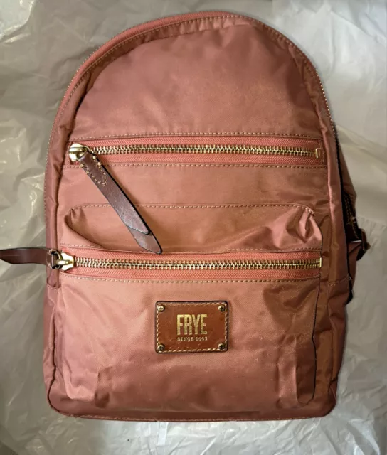 Frye Backpack Full Size 16" Nylon & Leather Travel Carry On Bag Clay
