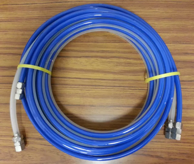 Twin Pressure Pot Hose Set 10Mtr Joined Paint/Air Hoses Suit Iwata Star Etc 10Mt