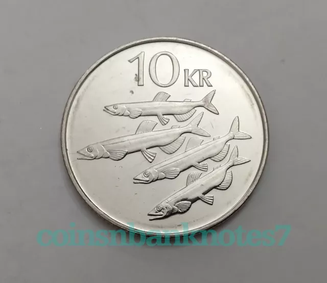 1996 Iceland 10 Kronur Coin, KM29.1a Uncirculated / Fish