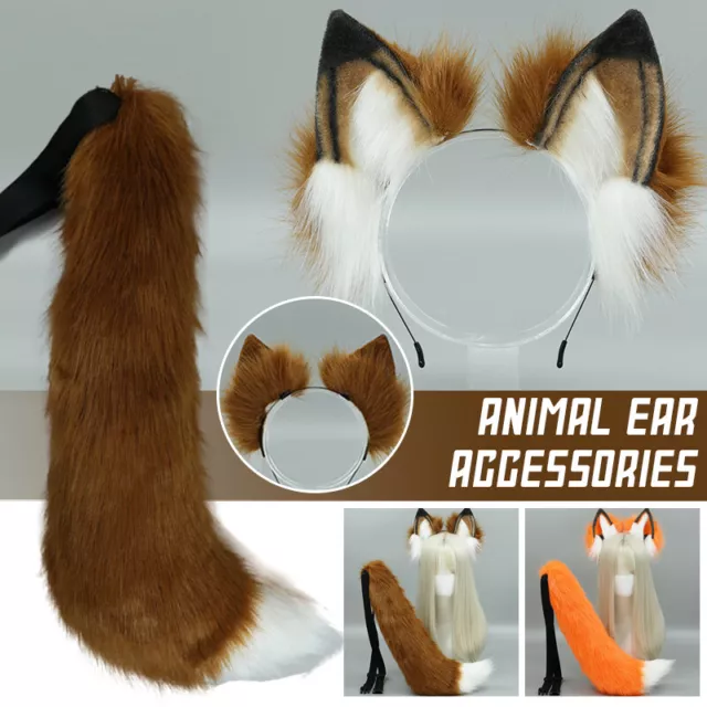 Fox Wolf Ears Headband Tail Set Anime Faux Fur Halloween Cosplay Props Costume