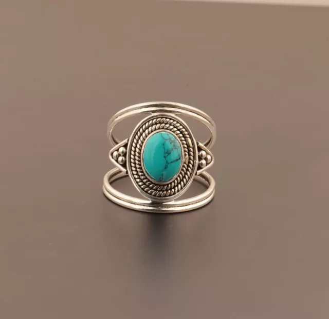 925 Sterling Silver Women Fine Ring Handmade With Blue Turquoise Gemstone