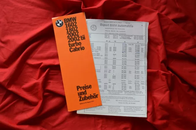 BMW 2002 1802 1602  Turbo Brochure 1974 pricelist equipment prospekt catalogue