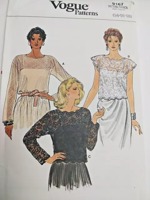 Camisola Cami Camiseta de Tirantes Encaje Concha 14 16 18 Vogue 9167 Coser