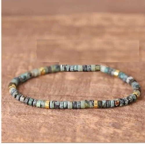 Bracelet Manchette Femme En Pierres, Perles, Bois Et Acier - Neuf Sans Emballage