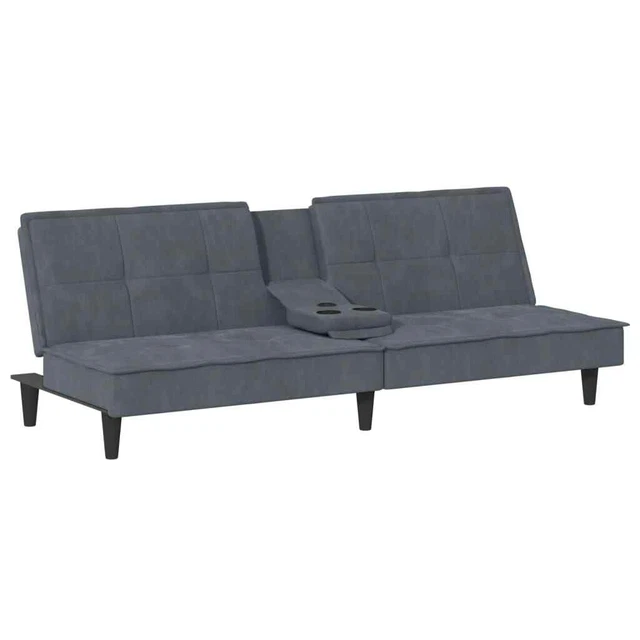 AX Divano Letto Grigio Velluto Tavolino Portabicchieri 2USB Regolabile 0k 351921