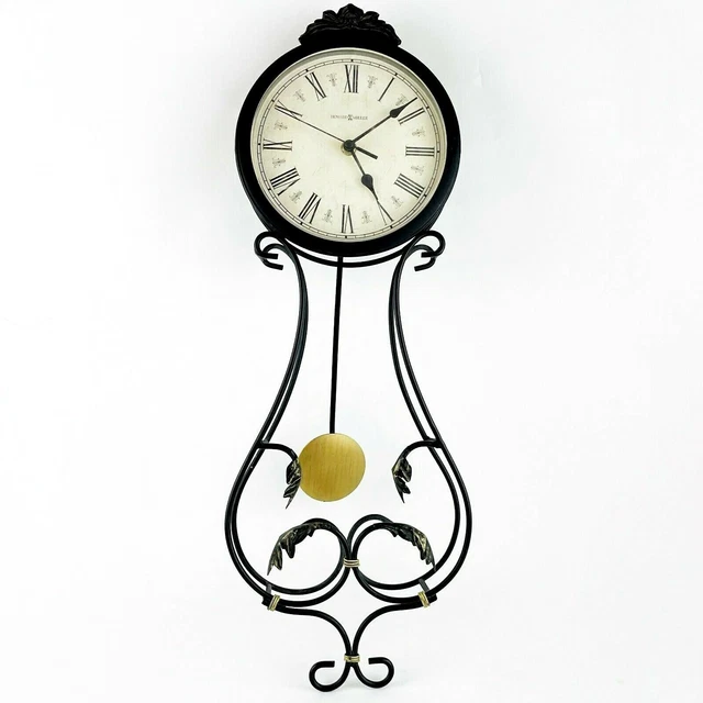 HOWARD MILLER PAULINA Wall Clock Wrought Iron Leaves Pendulum 625296