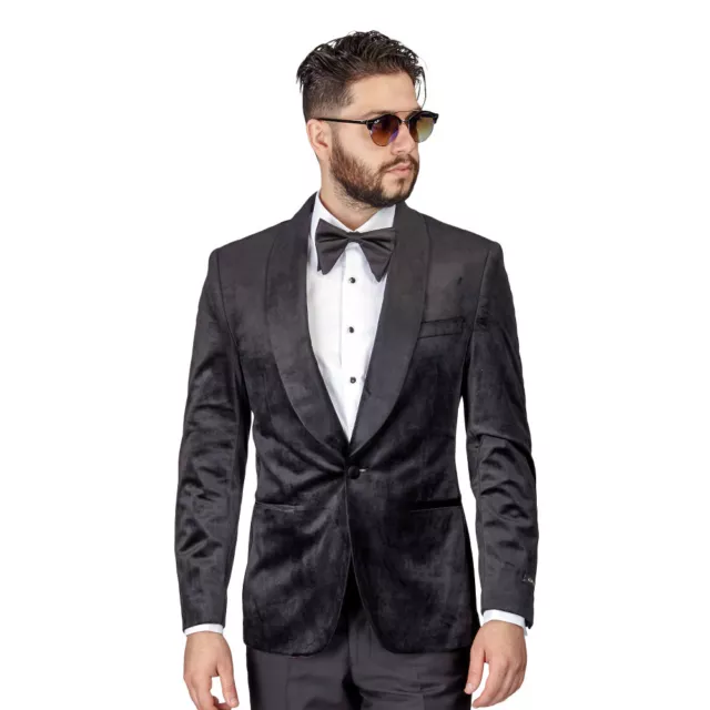 VESTE BLAZER EN smoking velours noir homme chale revers 1 bouton coupe mince AZAR MAN EUR 97 78 PicClick FR