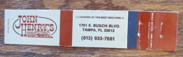Train On Matchbook Matchcover: John Henry's Restaurant (Tampa, Florida) -E25