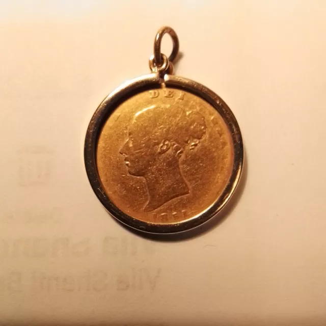 Antique Queen Victoria gold half sovereign coin 1851,Mounted / Pendant