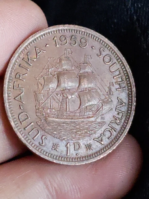 AFRICA SOUTH 1 Penny 1959 KM#46 Large One 1D coin Dromedaris Ship ...