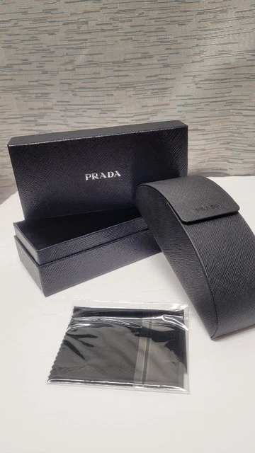 Prada Saffiano Black Sunglasses Eyeglasses Hard Case w/ Cleaning Cloth Gift Box