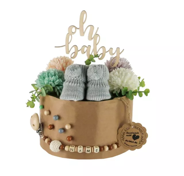 Öko Windeltorte ECO FRIENDLY stone | Baby Geschenk zur Geburt aus Bio-Windeln