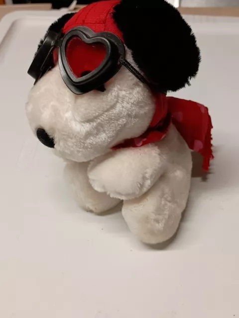 SNOOPY Plush 7" 1956 Red Baron Flying Ace SCARF Heart Goggles Dog House