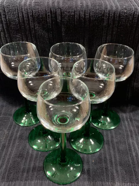 Emerald Green Stem Luminarc Vintage Wine Glasses / Set Of 6 / Made in France