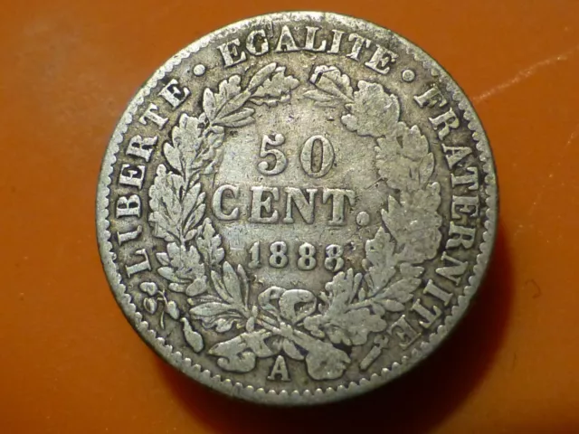 50 Centimes - Ceres (Argent) - 1888 A - Rare & Qualite Tb+ !