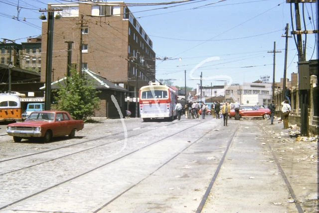 1971 Orig Slide Admirers of New on Loan Massachusetts Bay MBTA Trolley Bus 9213