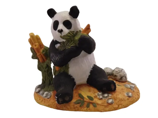 Porcelain Panda Sculpture Bear Figure Sitting w/Bamboo Royal Heritage Collection