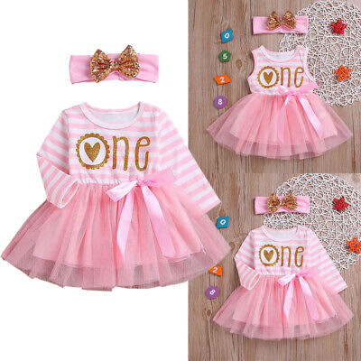 Newborn Baby Girls 1st Birthday Dress ONE Letter Clothes Romper Skirt Outfits