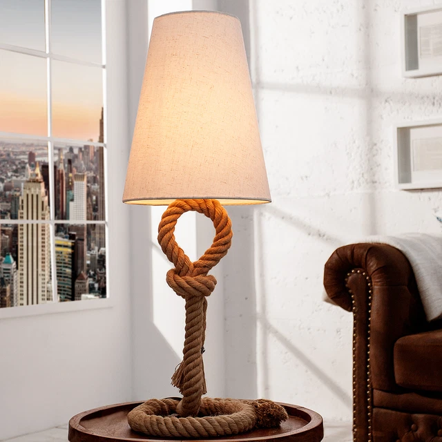 Maritime Tischlampe SEVEN SEAS 80cm Leinenstoff Tau Tischleuchte E27 Designlampe