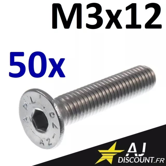 50x Vis FHC (BTR) - M3x12 - INOX A2 - DIN 7991 - 6 pans creux - Vis à métaux -