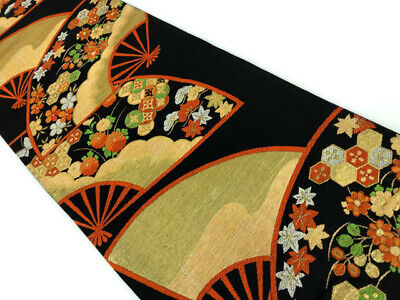 6405261: Japanese Kimono / Antique Fukuro Obi / Woven Chrysanthemum & Maple