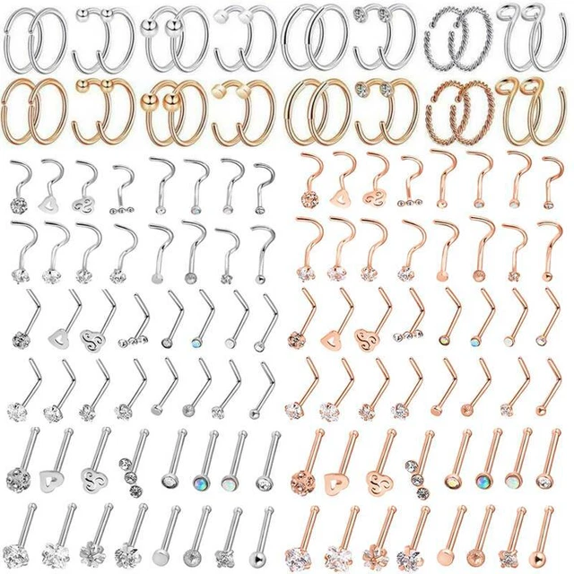 thumbnail image 2 of 21PCS Surgical Steel Nose & Ear Piercing Set – L Screw Bone Studs Rings CZ 2 of 5
