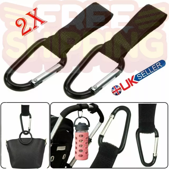 2x Universal Large Buggy Mummy Clips Pram Pushchair Bags Hook Carabiner Clip UK