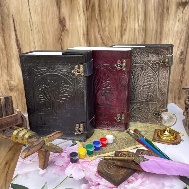 Large Leather Bound Journal Tree of life Spell Book Handmade