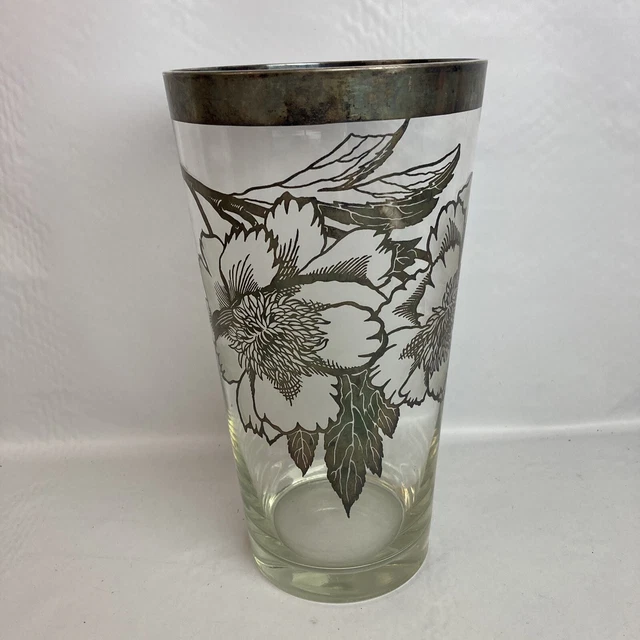 Vintage Sterling Silver Overlay Glass Vase Old Hollywood Regency 12" Floral