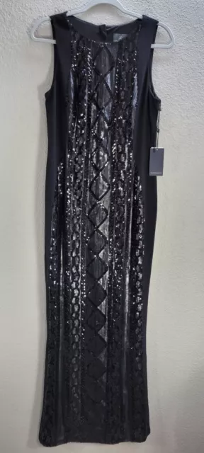 Adrianna Papell Black Sequined Long Maxi Mermaid Dress Evening Cocktail Sz 8 NWT