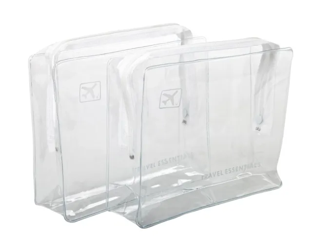 2 x CLEAR ZIP TRAVEL TOILETRIES BAG AIRPORT CUSTOMS APPROVED TRANSPARENT HOLIDAY