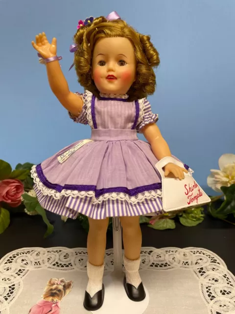 Tagged 12" Original Ideal Shirley Temple Doll Lavender & White School Girl Dress