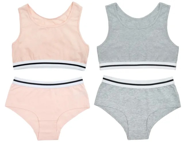 3 Pack Girls Underwear Set Crop Top Bra Knickers Briefs