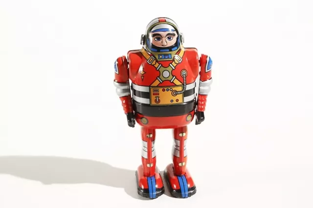* Blechspielzeug  ASTRONAUT Roboter  mit beweglichen Armen 13 cm rot