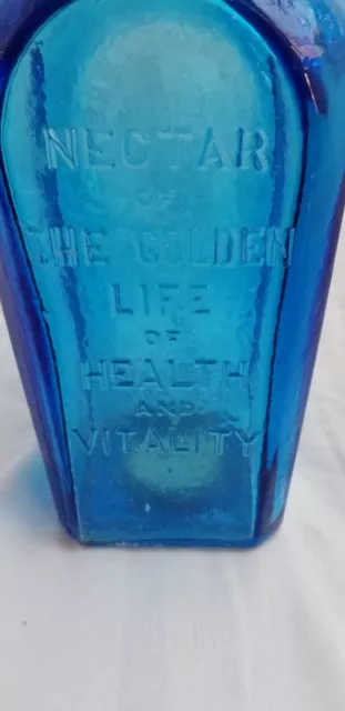 Vintage Blue Glass Wheaton Bottle 8" Tall Straubmullers Elixir Tree Of Life 2