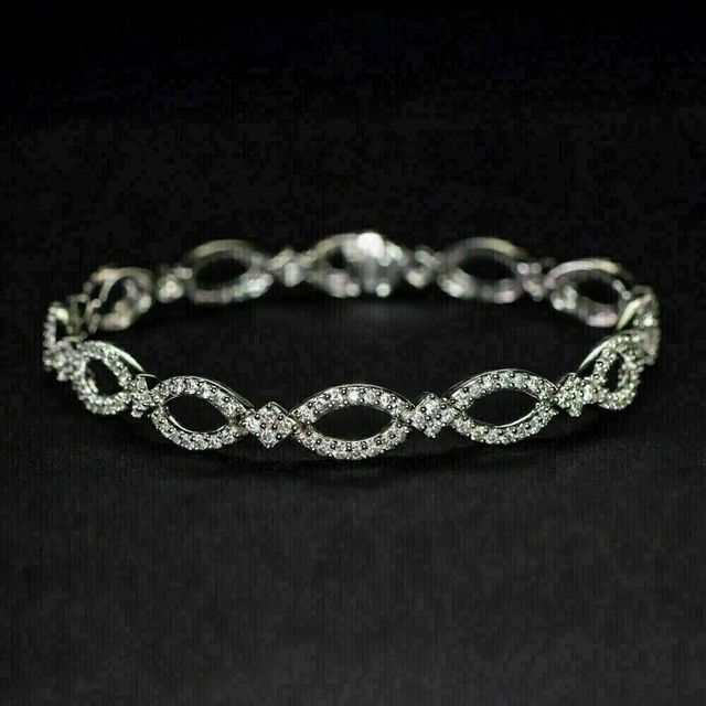 Lab Created 7 Ct Round Cut Diamond Women's Tennis Bracelet 14K White Gold Plated