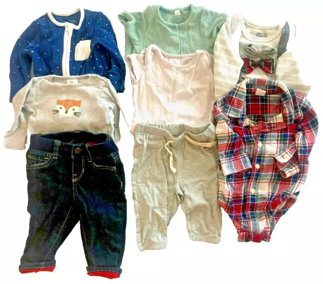 Lot of 8 Baby Boy Clothes Size 3 -6 months One Piece Romper Pants Outfits Shirts
