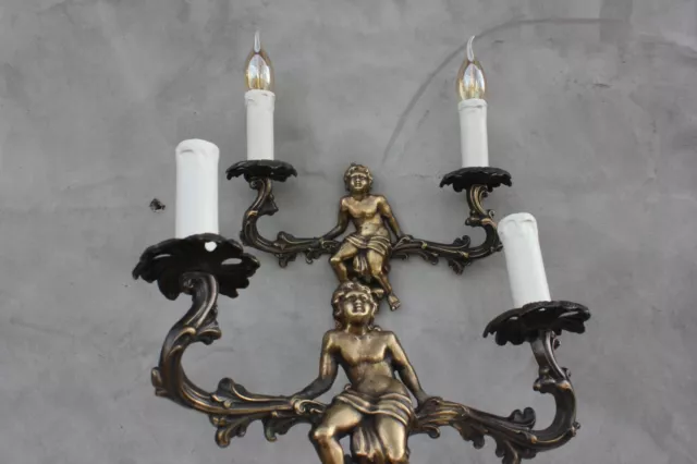 Baroque Sconces Set, Pair of Rare Wall Lamps, Brass Cherubs lighting Wall Light