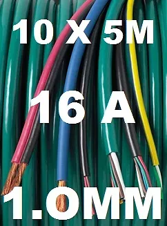 50M Automotive Cable Kit 1Mm 16A Car  Boat Loom Wire 50 Metres, 10 X 5M