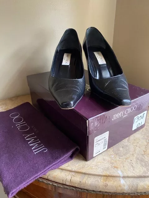 Jimmy Choo Black Kid Leather Pointed Toe Pumps High Heels Box EU 37.5. US 7.5.