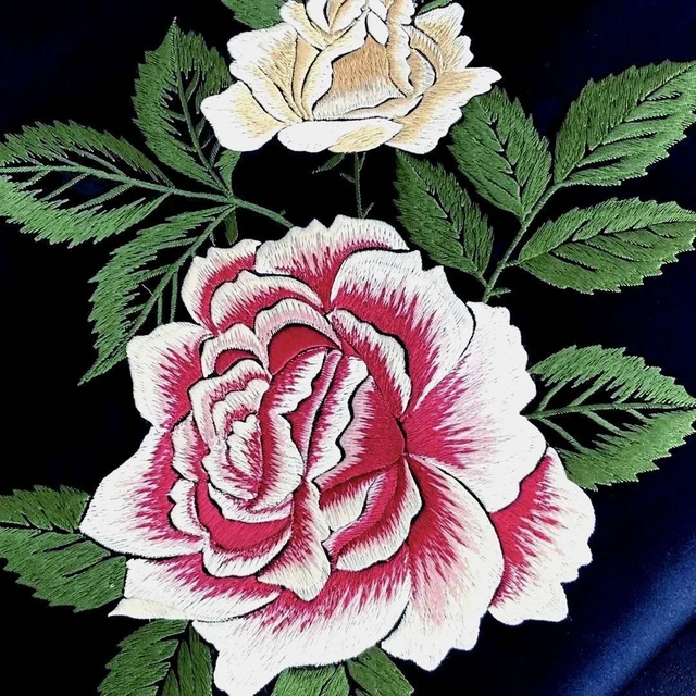 Fukuro Obi Rose Embroidery High Quality Pure Silk Japanese Kimono Belt